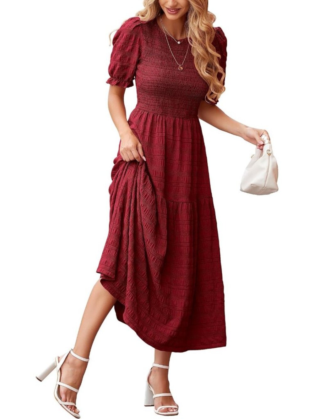 Chic Puff Sleeve Smocked Ruffle Maxi Dress for Women - Perfect Summer Style!